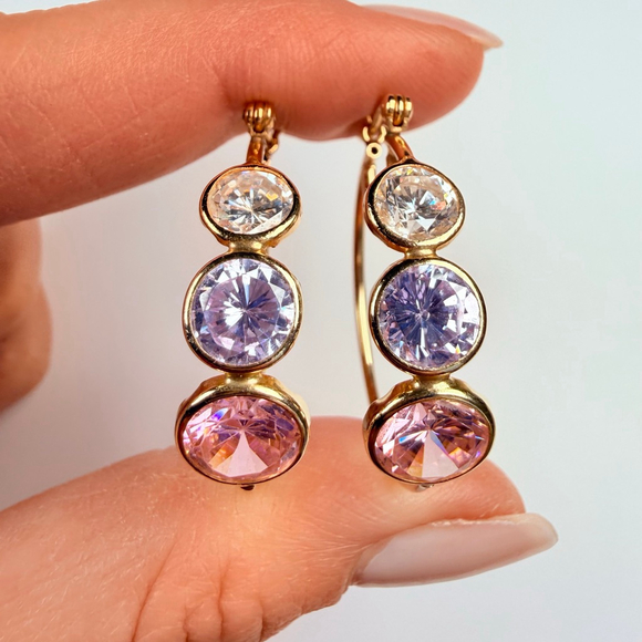 Jewelry - 14K Solid Yellow Gold Rock Candy Gemstone Modern Hoop Earrings 28MM